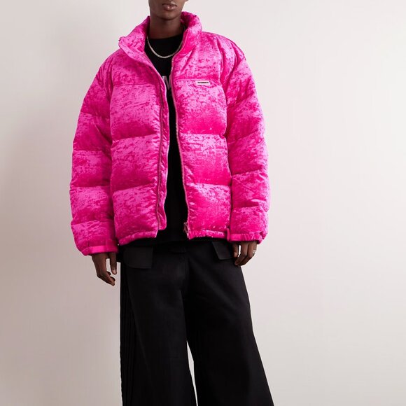 Vetements: RARE Pink Crushed Velvet Down Padded Puffer Unisex Jacket FW22 - Picture 15 of 16